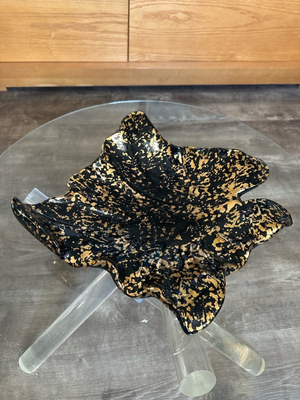 Decorative Black and Gold Speckled Art Glass Bowl